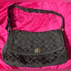 Y2K Coach Chelsea Flap Monogram Signature Canvas Turnkey Bag 11014 Boho Black